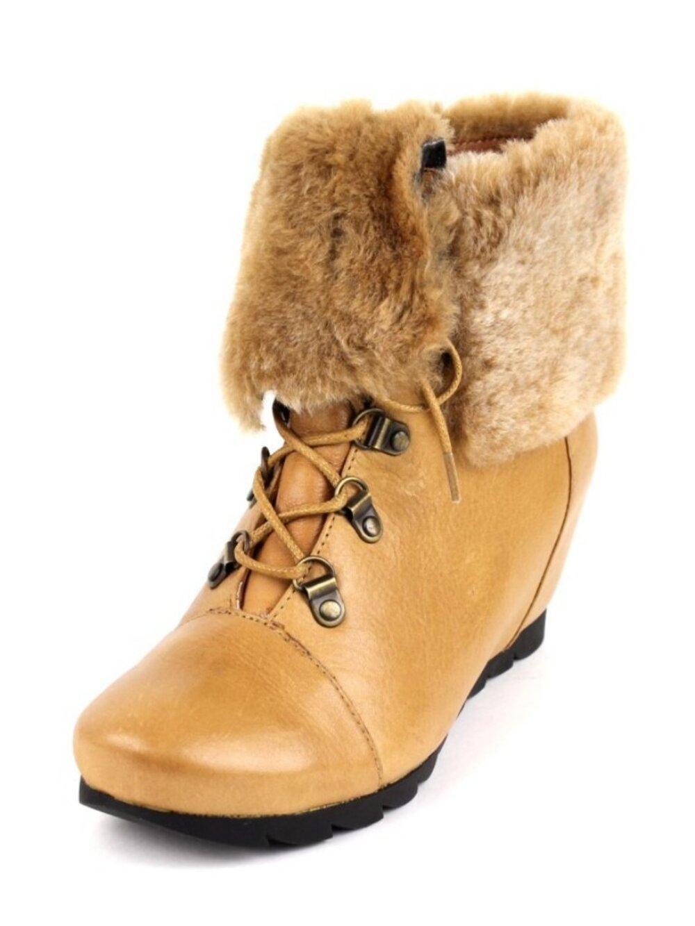 Gentle Souls Barnesicle LE Camel Leather Fur Wedge Ankle Boot